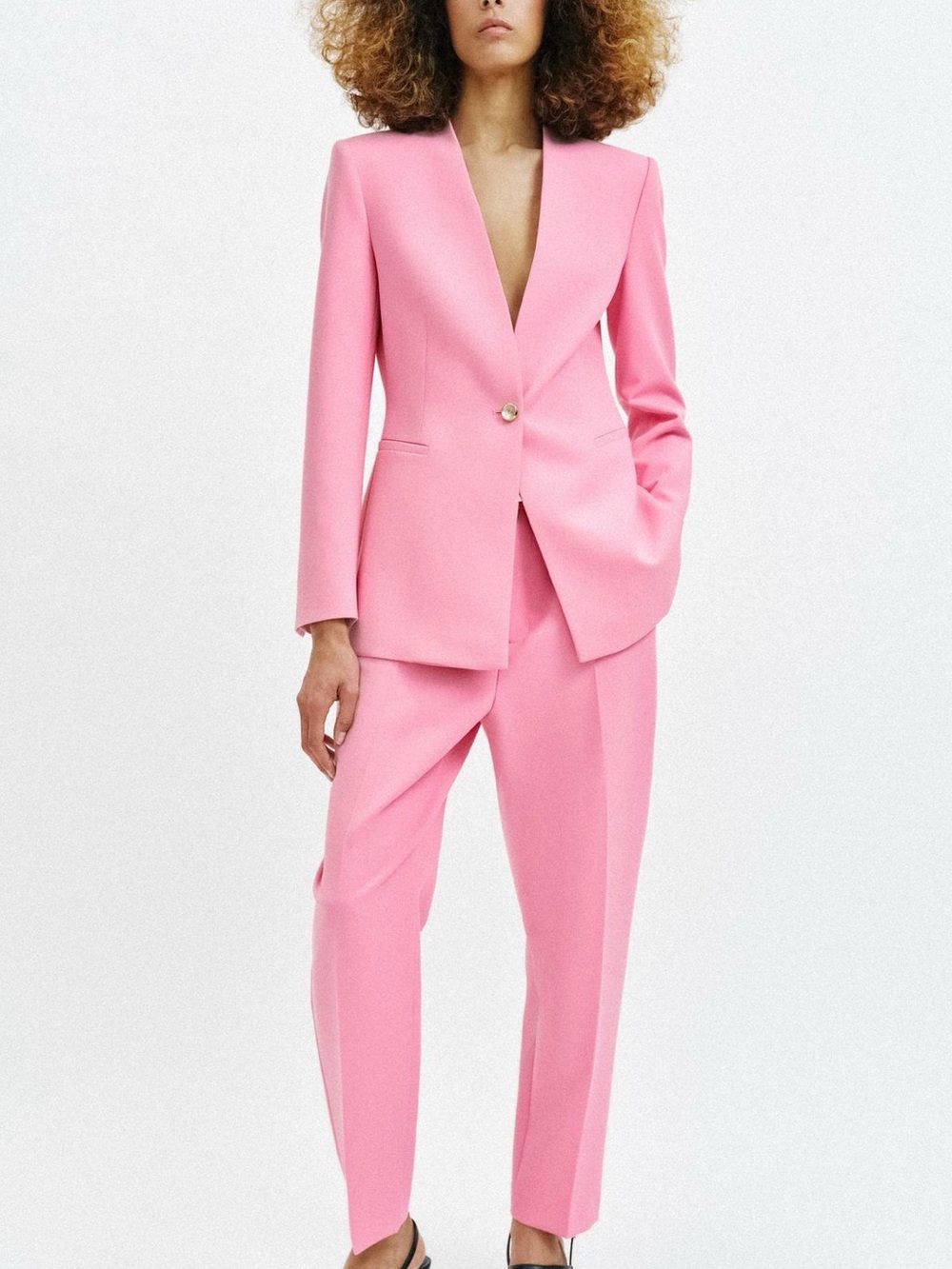 Zara Pink Single-Button V-Neck Blazer - Picture 7 of 10